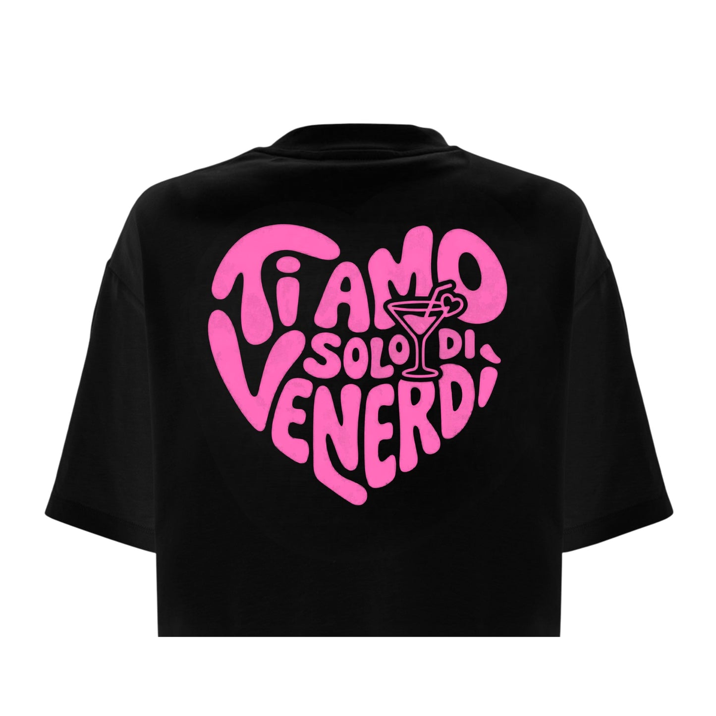 T-Shirt Love Crop Nera Ti Amo solo di Venerdì Love
