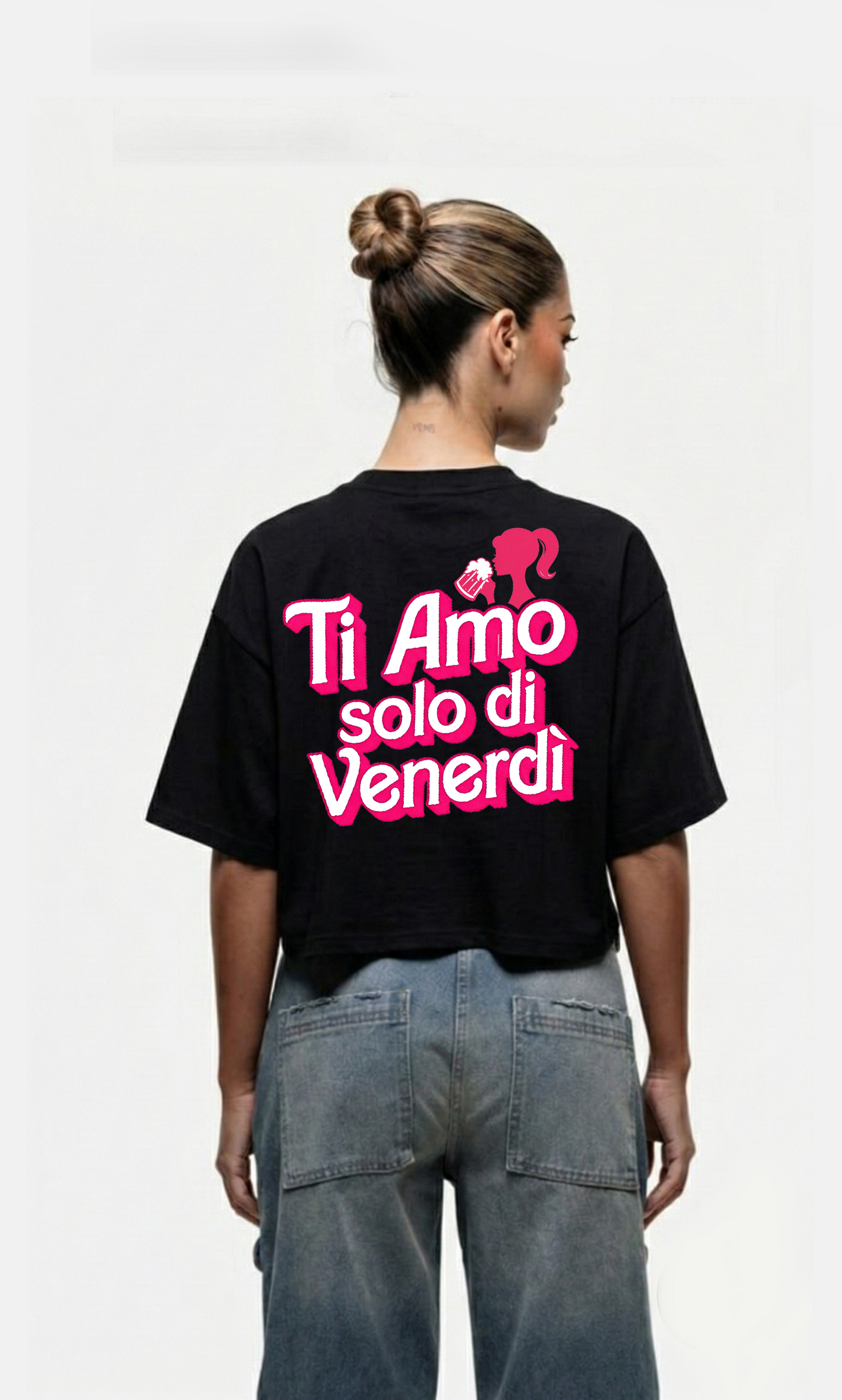 T-Shirt Love Crop Nera Ti Amo solo di Venerdì