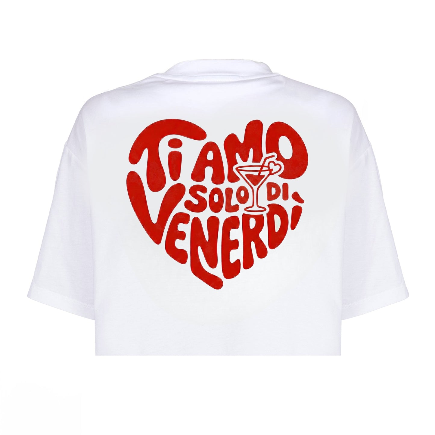 T-Shirt CROP bianca Ti Amo solo di Venerdì Love