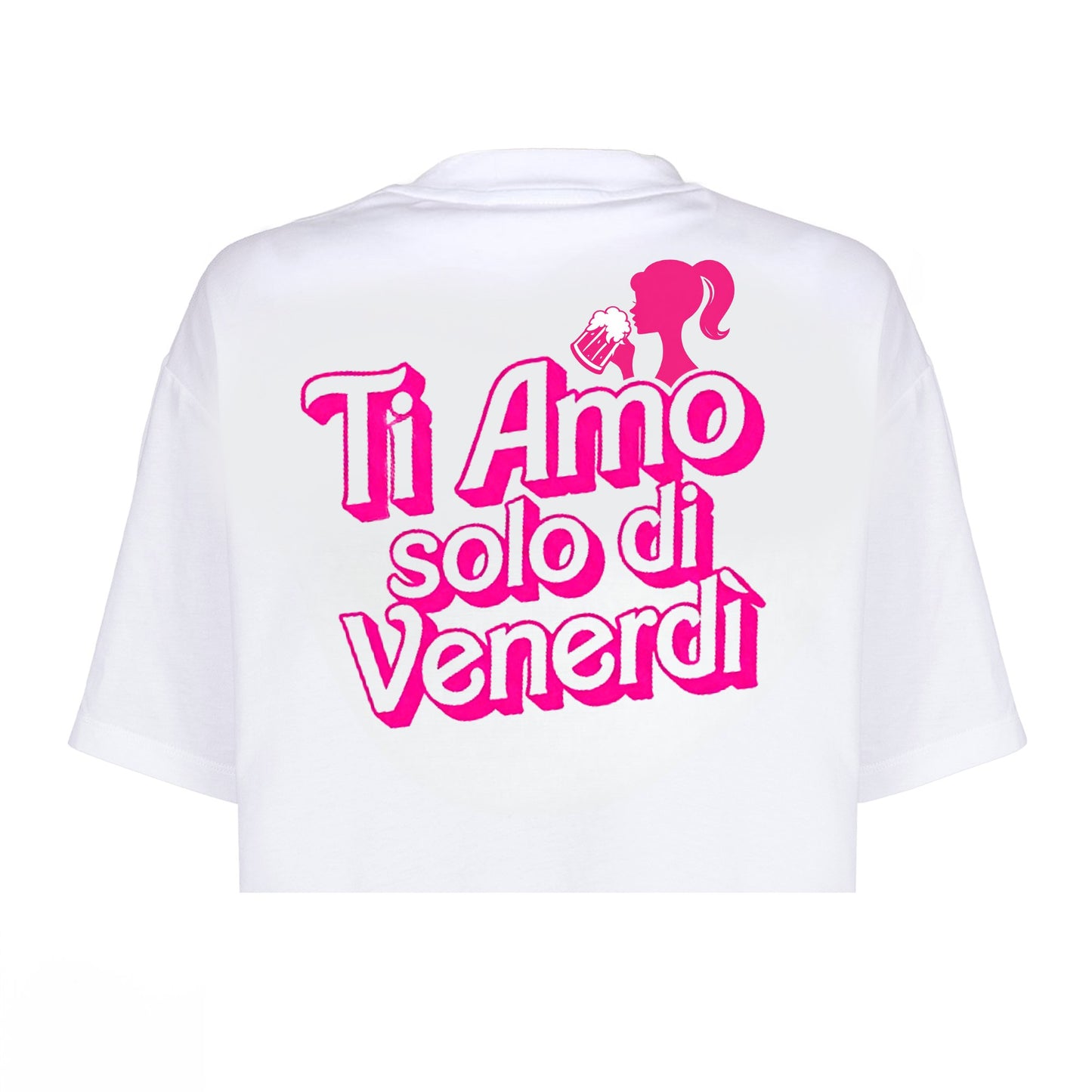 T-Shirt CROP bianca Ti Amo solo di Venerdì