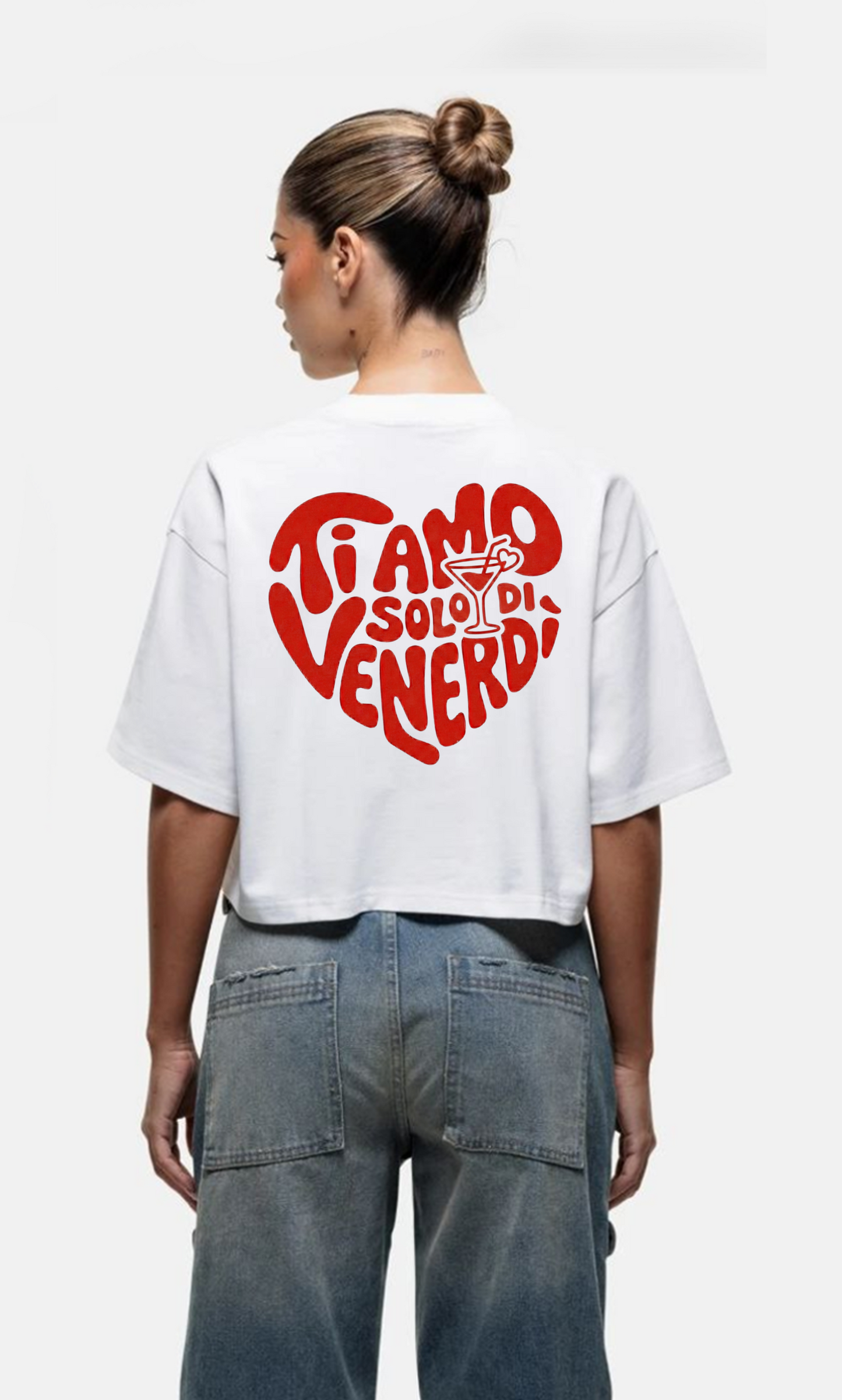 T-Shirt CROP bianca Ti Amo solo di Venerdì Love